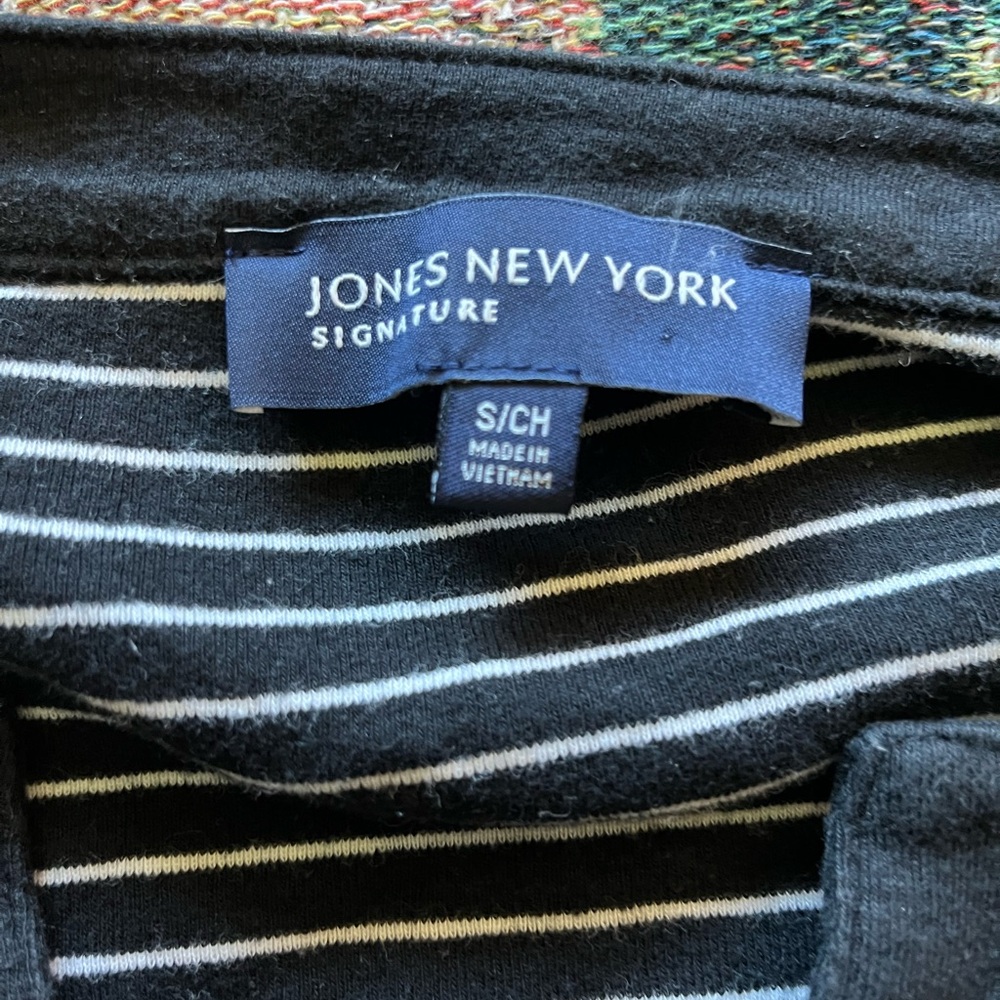Jones New York Black and White Striped Cardigan Collared V-Neck Long Sleeve SZ S - Picture 10 of 11